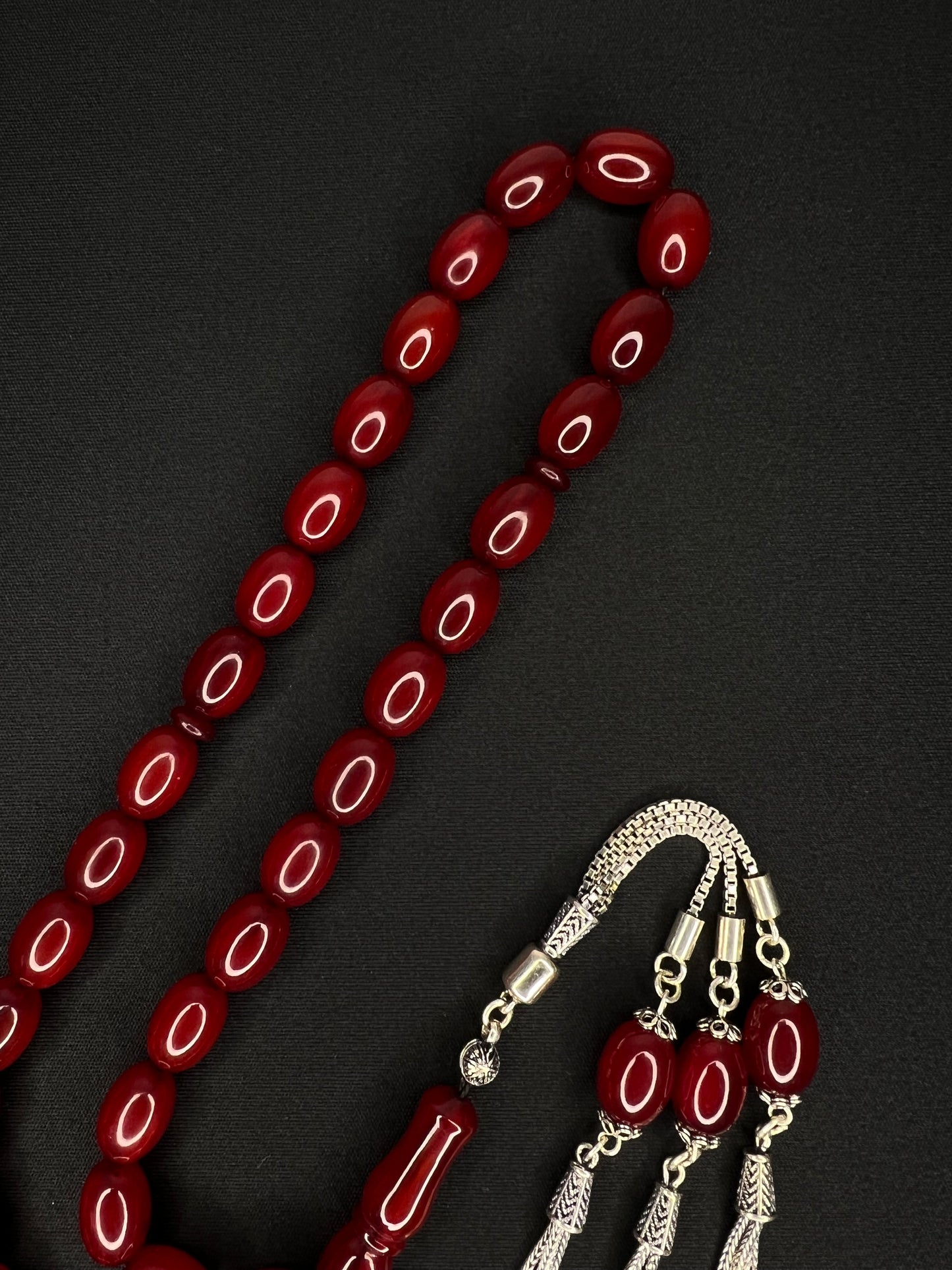 Sikma Kehribar 925 Gümüs Püsküllü Tesbih