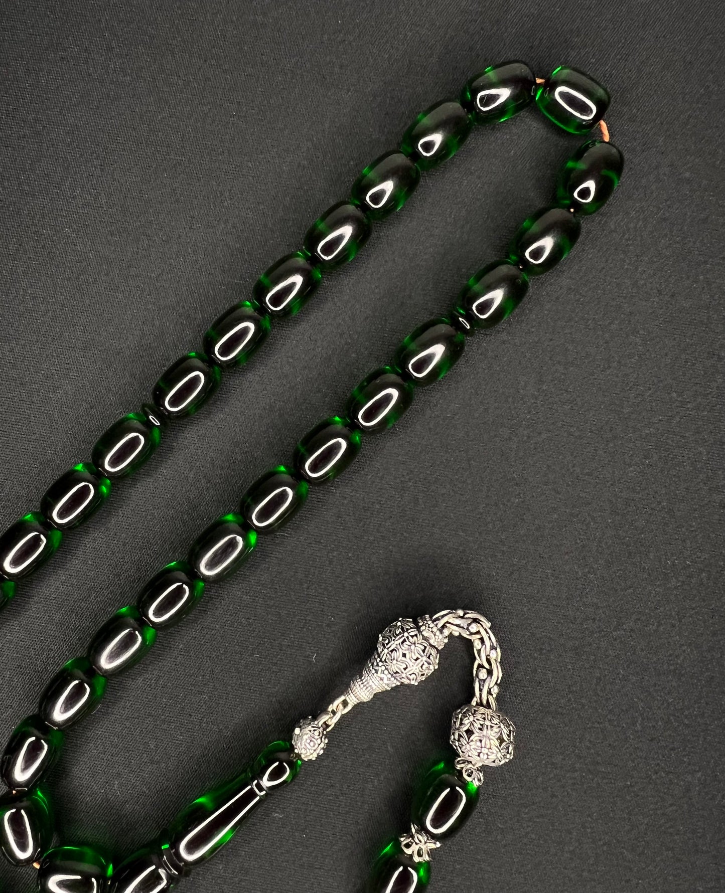 Ates Kehribar 925 Gümüs Püsküllü Tesbih